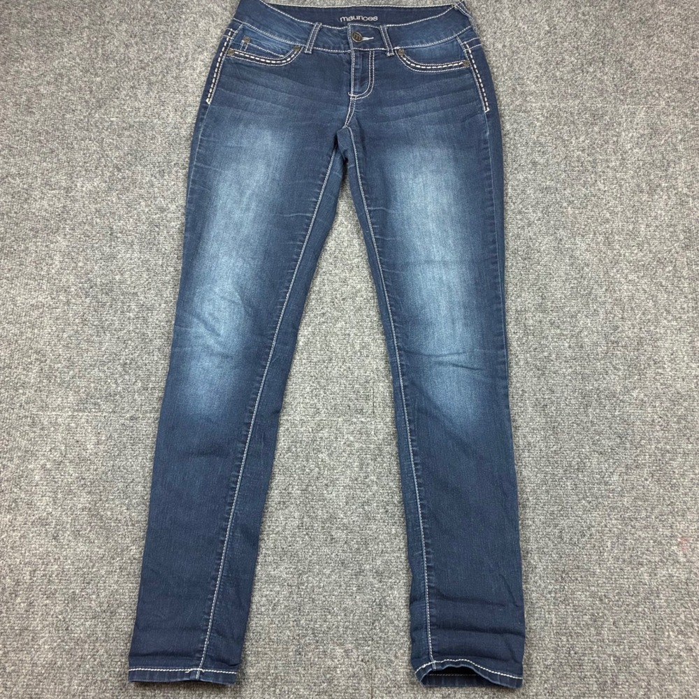 Maurices Dark Wash Skinny Jeans Thick Stitching Mid Rise Womens Size 3R 30x32